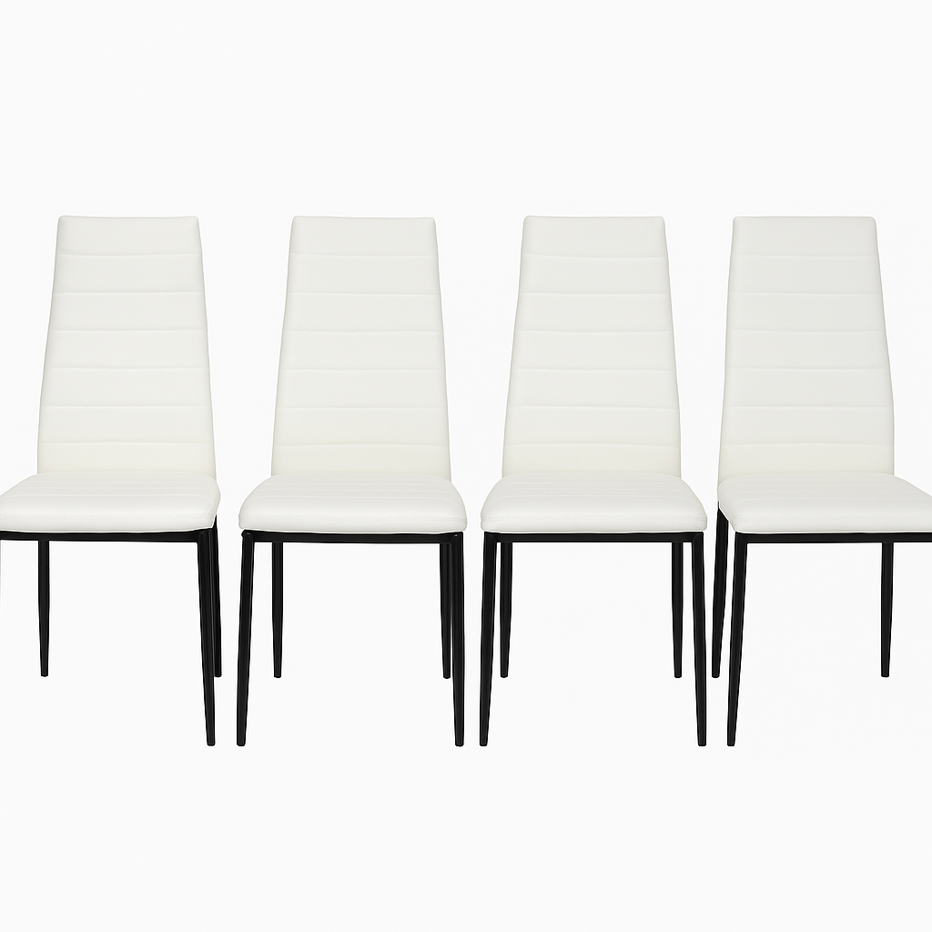 Set 4 sedie in ecopelle con gambe in metallo – schienale alto, imbottitura confortevole – colori bianco, nero o marrone – sedie da pranzo moderne per cucina, soggiorno o sala d’attesa