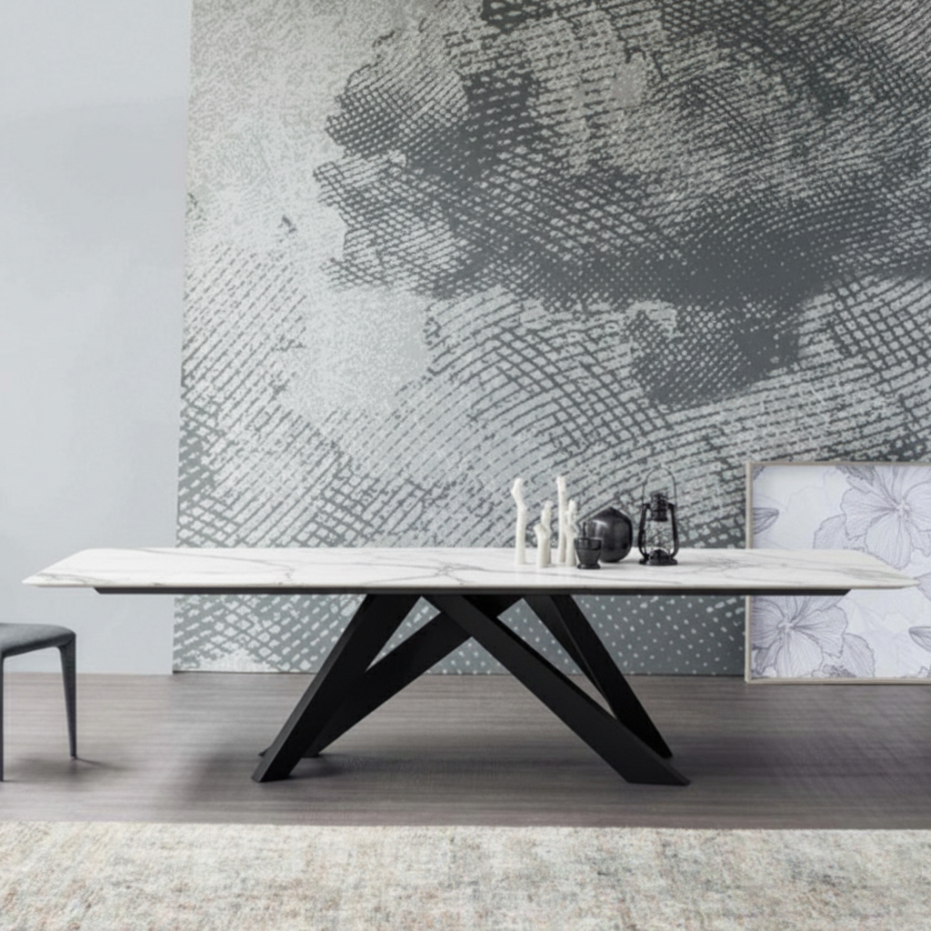 TAVOLO MODERNO CYBERT SAHARA NOIR DI DESIGN ALLUNGABILE IN CERAMICA 160-240CM - GAMBE INCROCIATE