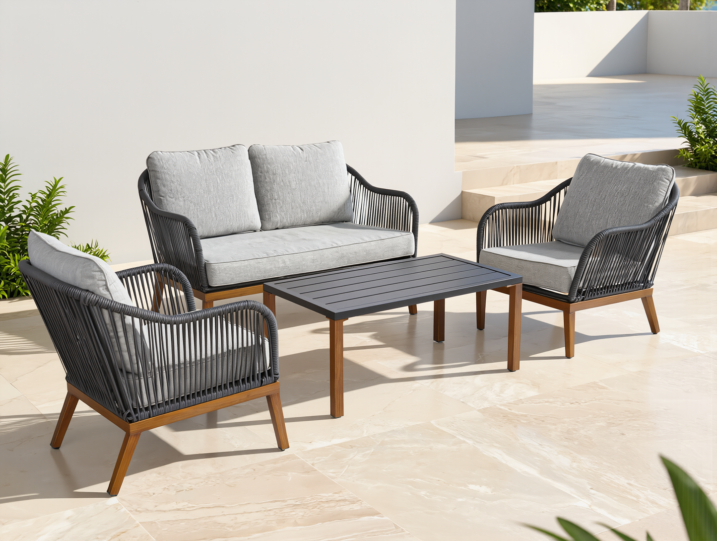 Set Lounge ZANZIBAR 4 Pezzi - Divano - Tavolino -2 Sedie con Cuscini