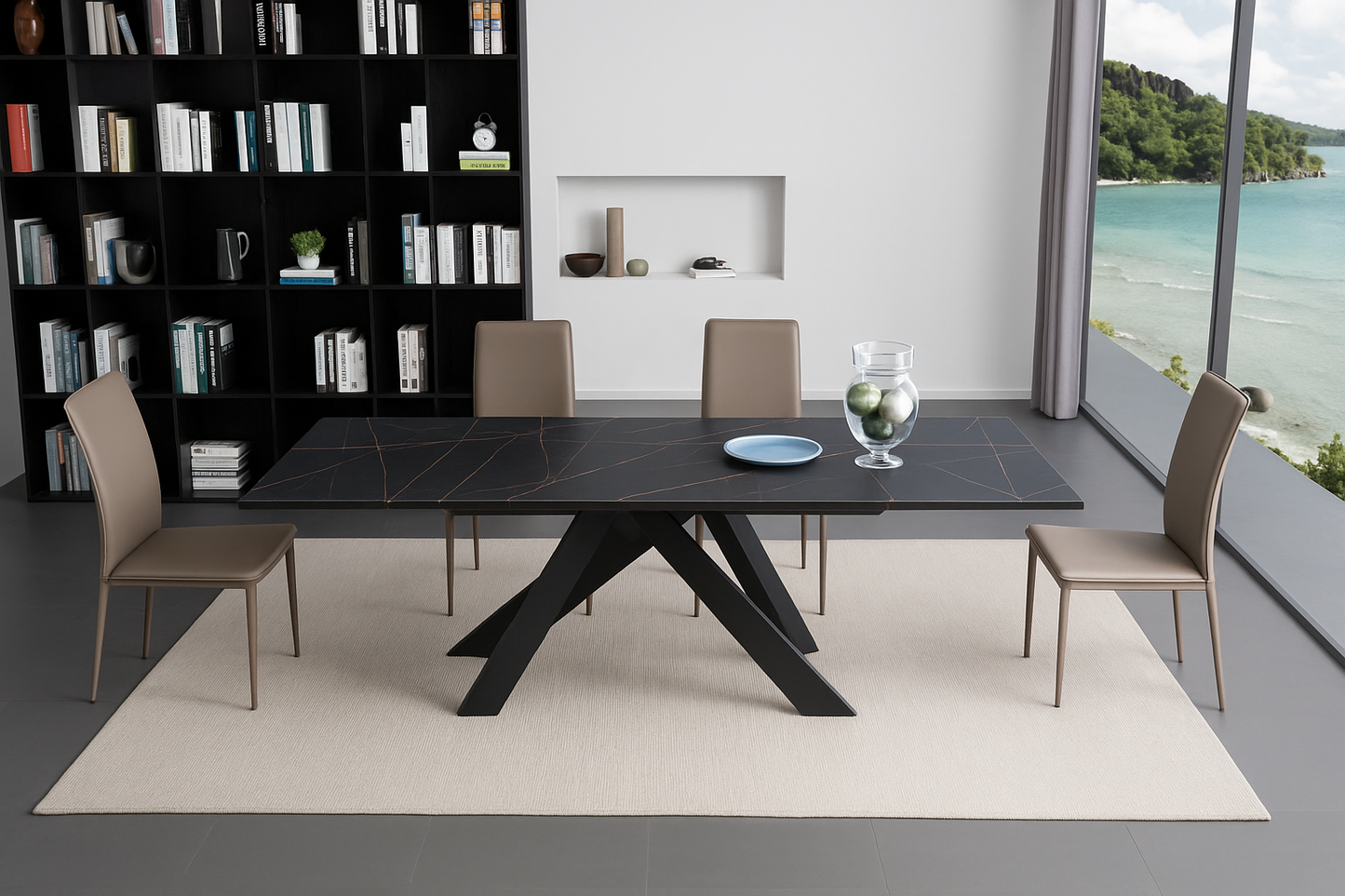 TAVOLO MODERNO CYBERT SAHARA NOIR DI DESIGN ALLUNGABILE IN CERAMICA 160-240CM - GAMBE INCROCIATE