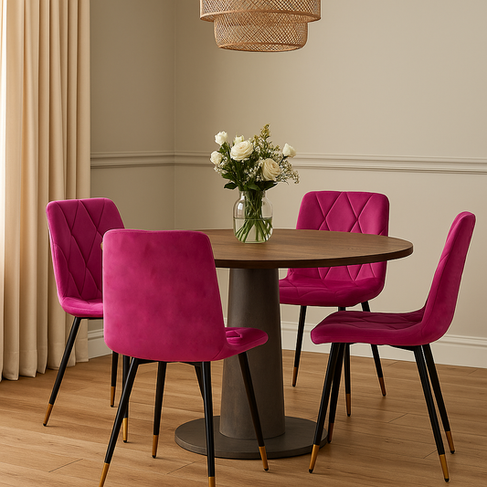 Set 4 Sedie in velluto  con gambe in ferro nere e dettaglio oro – per sala da pranzo o sala d’attesa