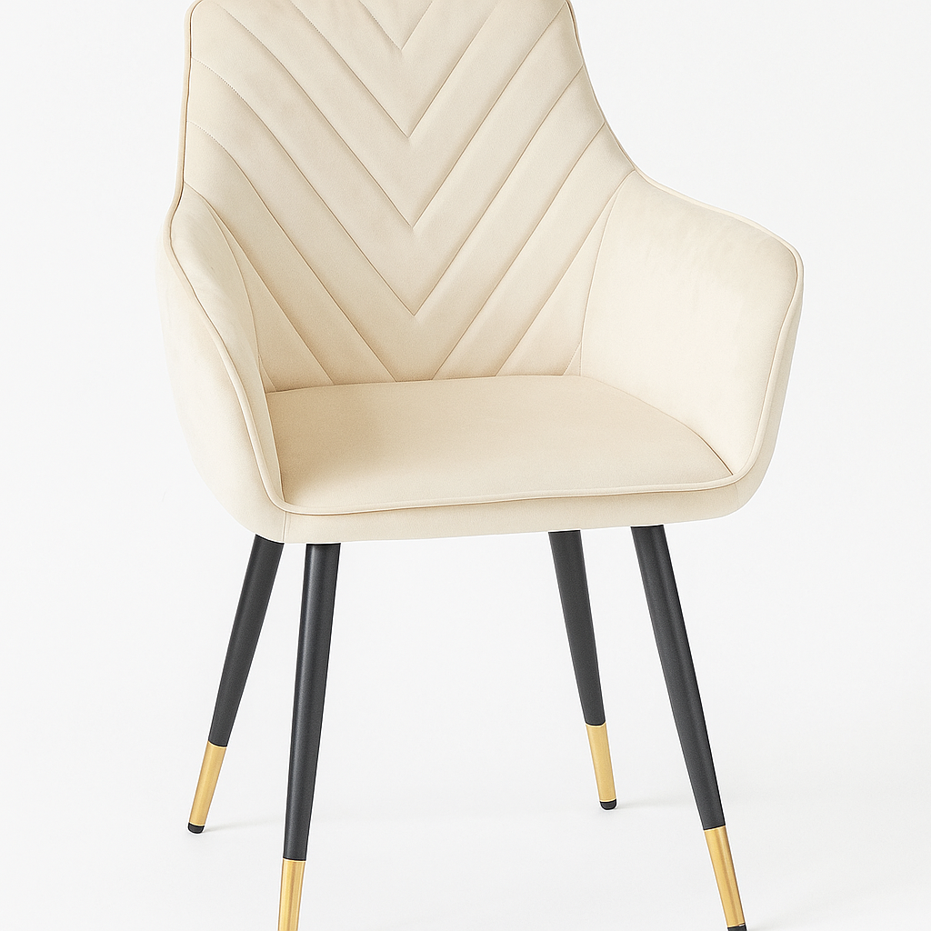 Coppia di poltroncine per sala da pranzo o sala d'attesa in velluto con gambe in ferro nere – dettaglio oro