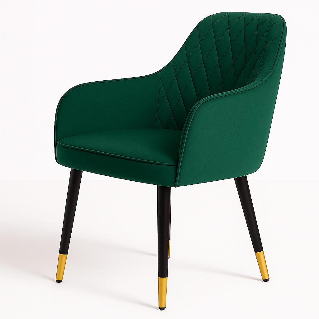 Coppia di poltroncine per sala da pranzo o sala d'attesa in velluto con gambe in ferro nere – dettaglio oro