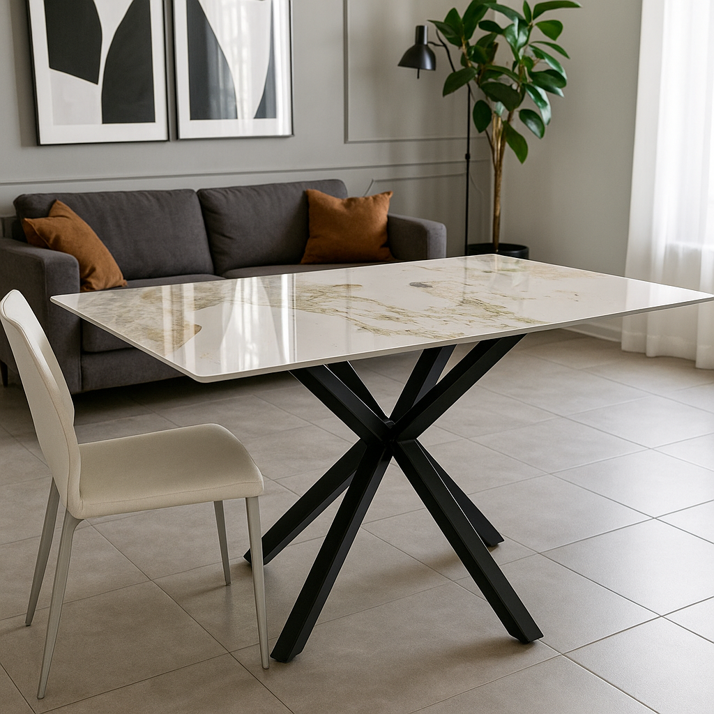 TAVOLO IN CERAMICA DA PRANZO CON SUPERFICIE LUCIDA 150x90x76hcm