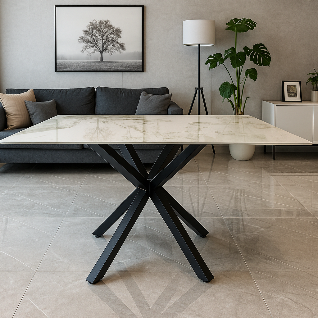 TAVOLO IN CERAMICA DA PRANZO CON SUPERFICIE LUCIDA 150x90x76hcm