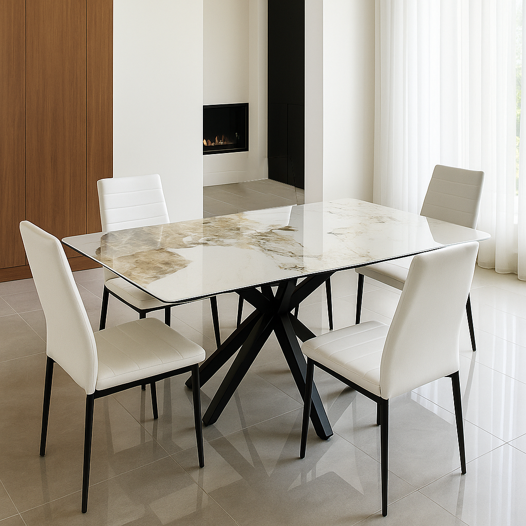 TAVOLO IN CERAMICA DA PRANZO CON SUPERFICIE LUCIDA 150x90x76hcm