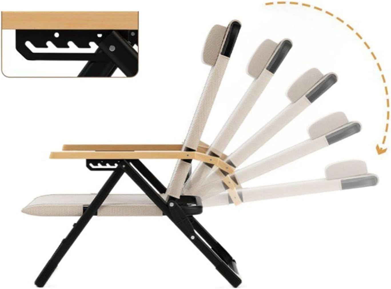 Sedia Pieghevole Reclinabile Cybert – Braccioli Effetto Legno – Textilene Traspirante – Poggiatesta Removibile – 60×84 cm – Portata 120 kg