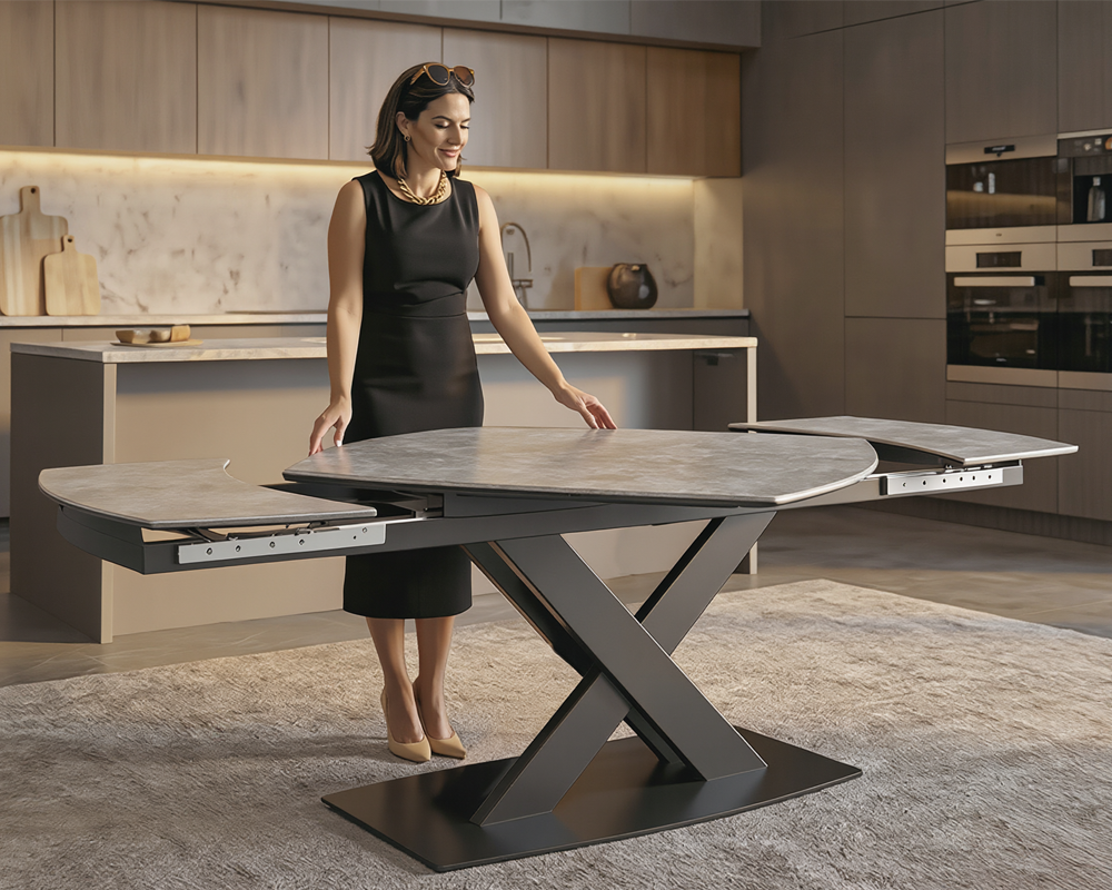 TAVOLO BALEARI CYBERT ALLUNGABILE AUTOMATICO PIANO IN CERMAICA GAMBE IN FERRO 120-180 cm