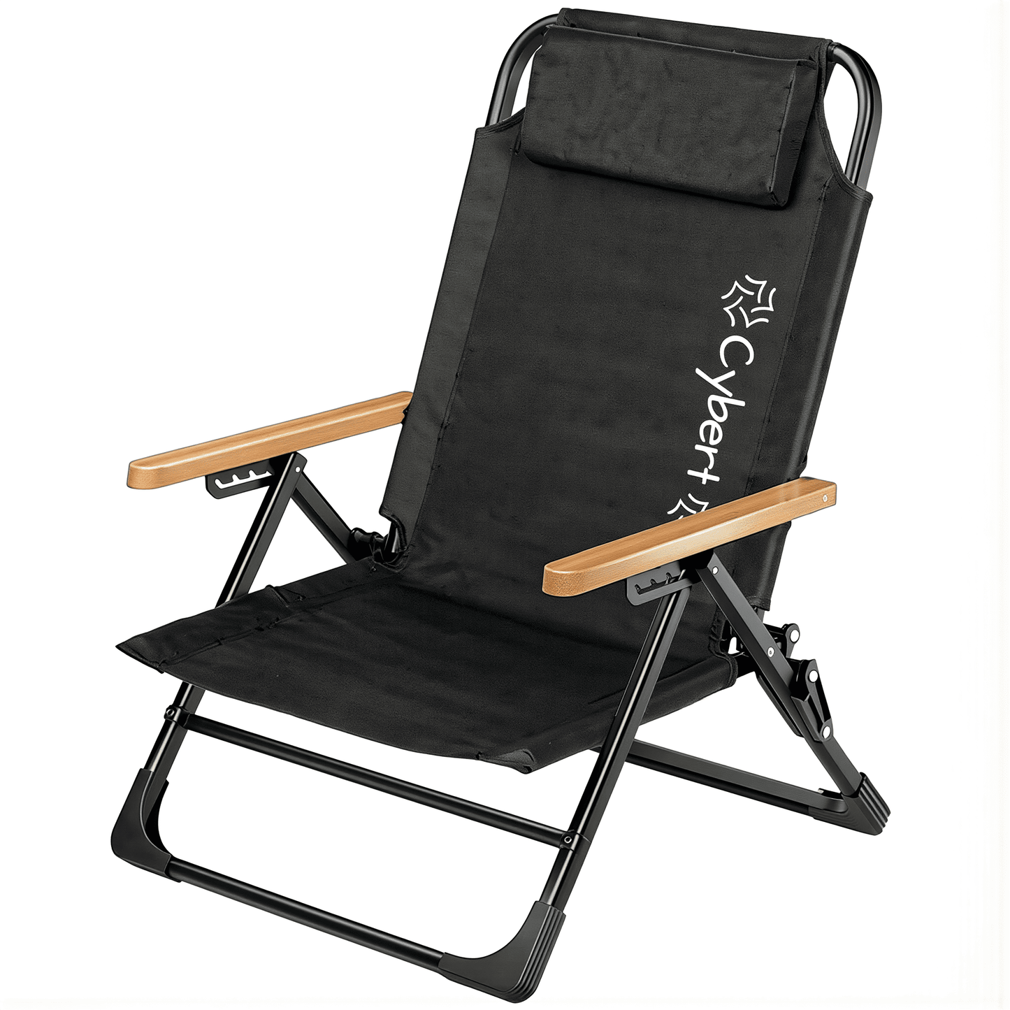 Sedia Pieghevole Reclinabile Cybert – Braccioli Effetto Legno – Textilene Traspirante – Poggiatesta Removibile – 60×84 cm – Portata 120 kg